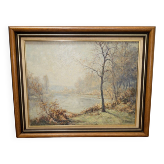 Oil on canvas – Landscape by the water – signed H. David – 20th century