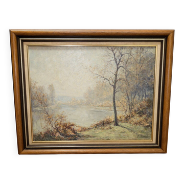 Oil on canvas – Landscape by the water – signed H. David – 20th century