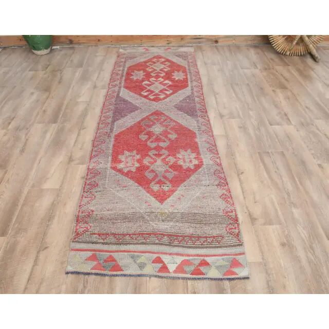1970s Turkish Oushak Handmade Wool Cotton Red Runner Rug 81x275