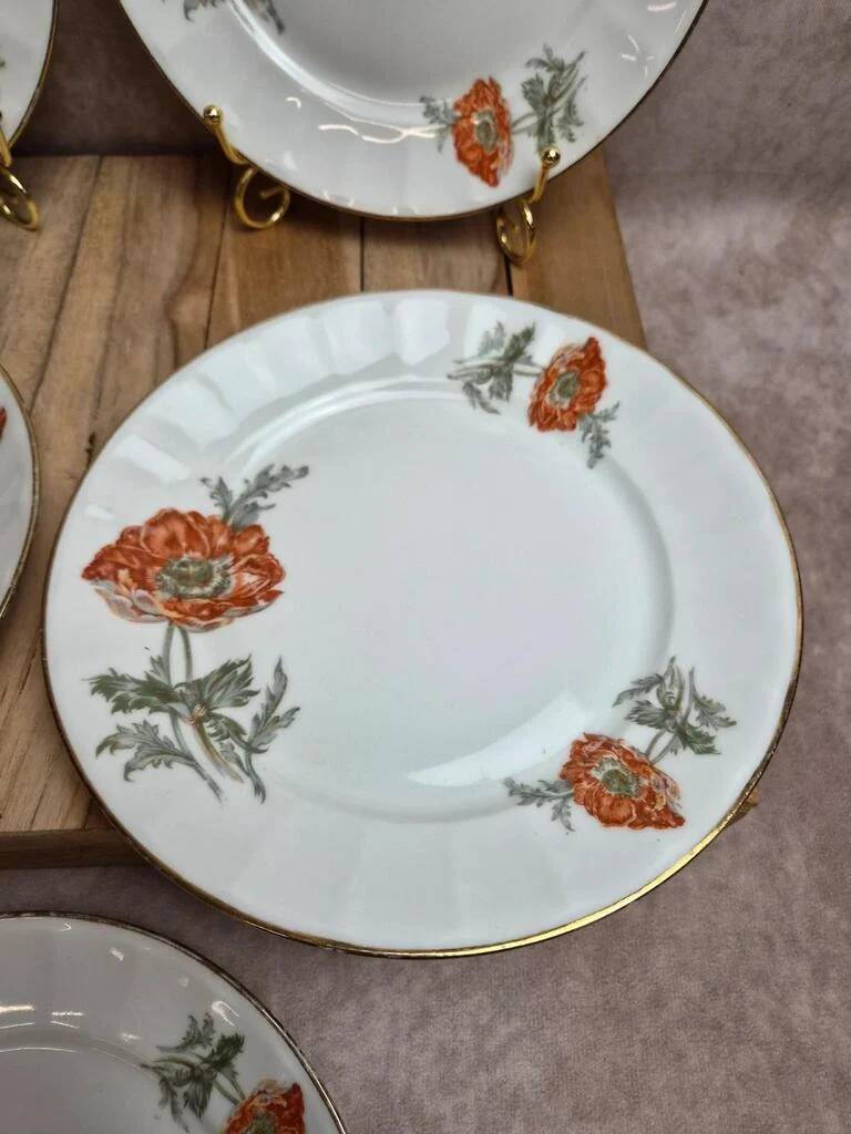 Set of 5 dessert plates in porcelain – Poppy floral design