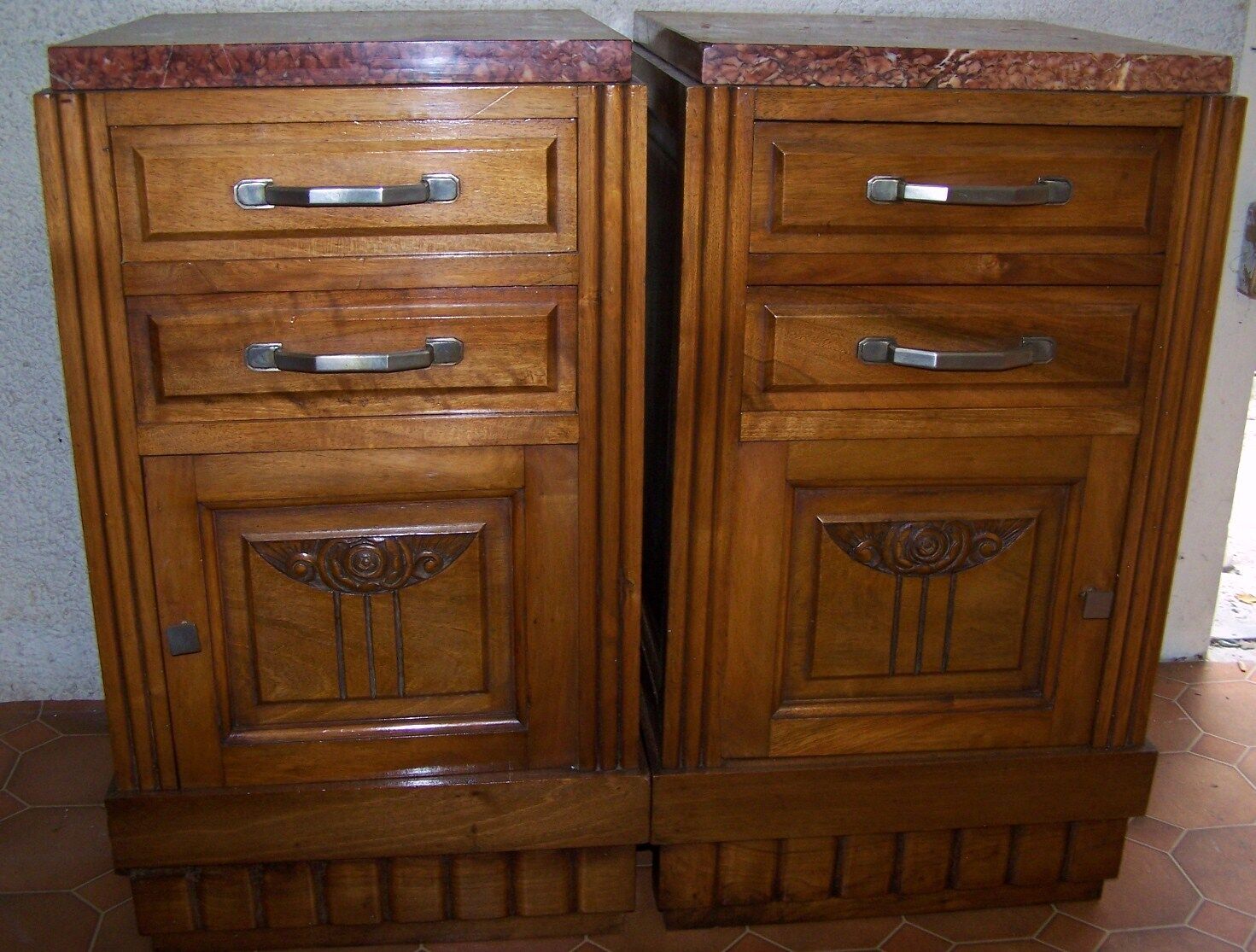 Pair of old bedside an cherry tree