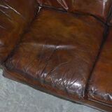 Restored leather mid-century modern low sofa