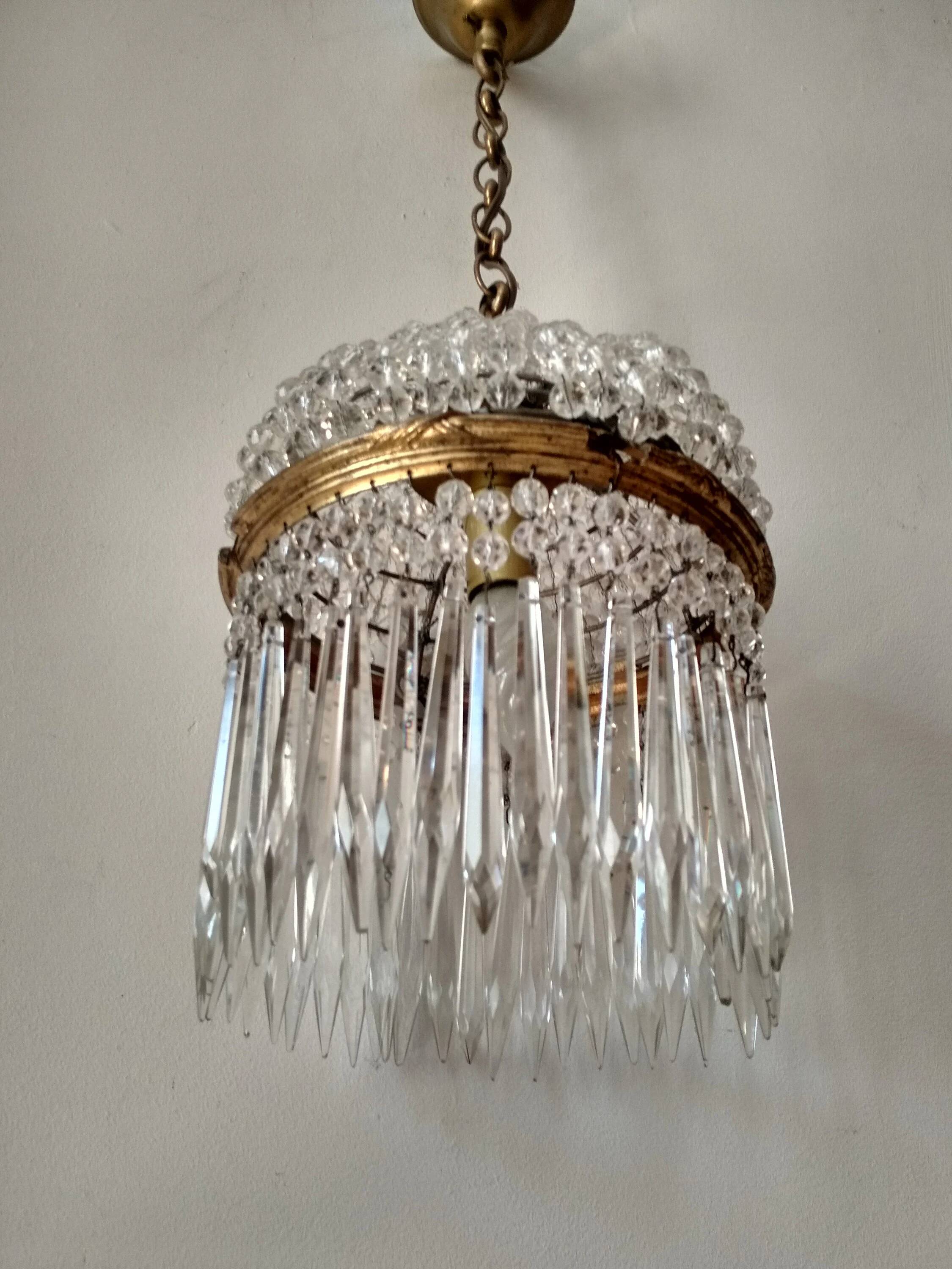 Brass hot air balloon pendant light with crystal drops