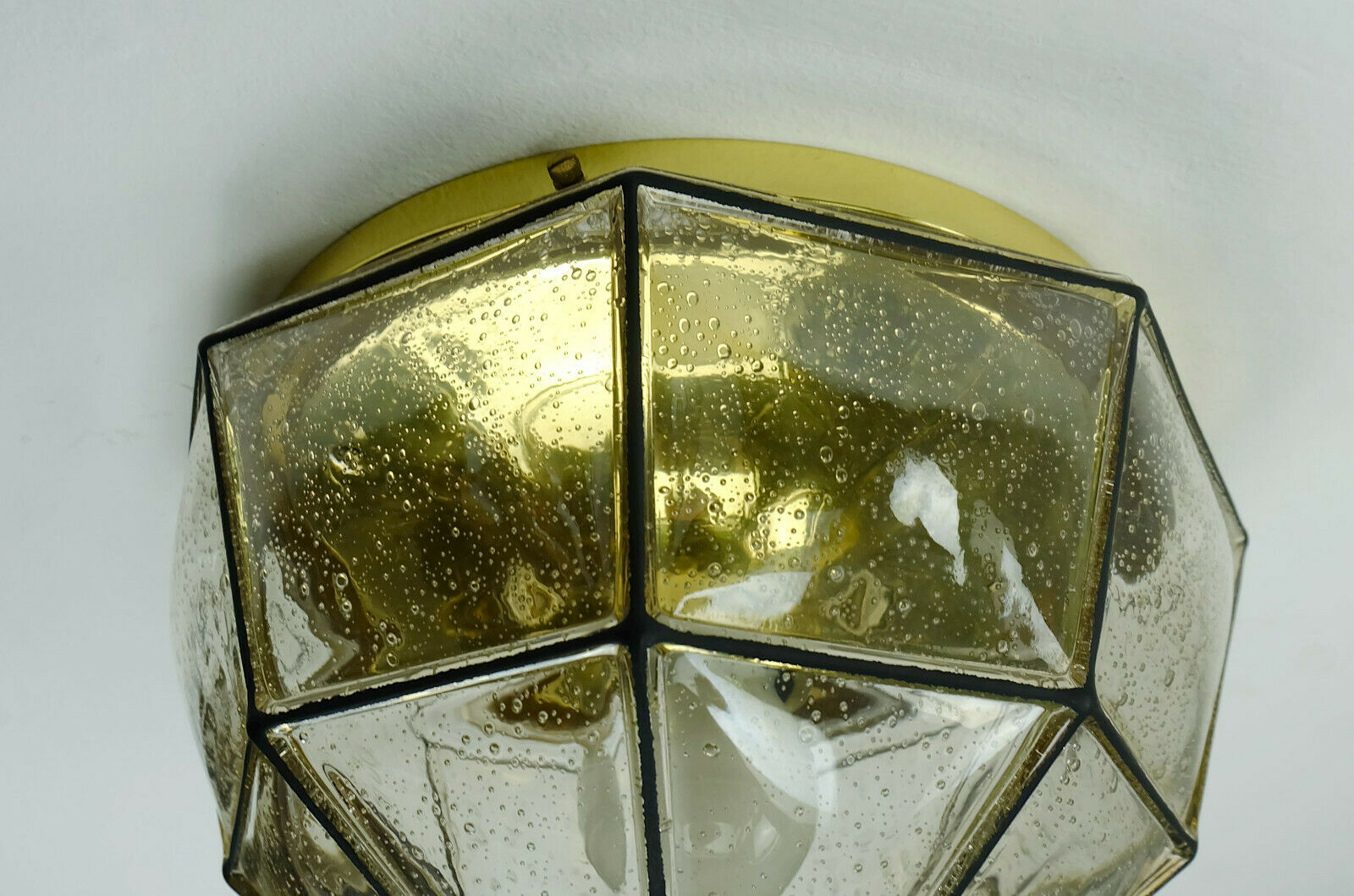 vintage 1960s 70s glashuette limburg CEILING LAMP bubble glass shade and brass