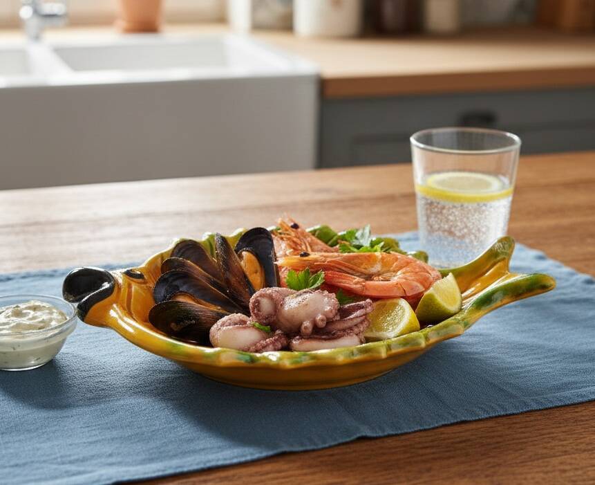 Vintage Fish Plate in Barbotine – Yellow Fish Serving Dish