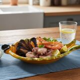 Vintage Fish Plate in Barbotine – Yellow Fish Serving Dish