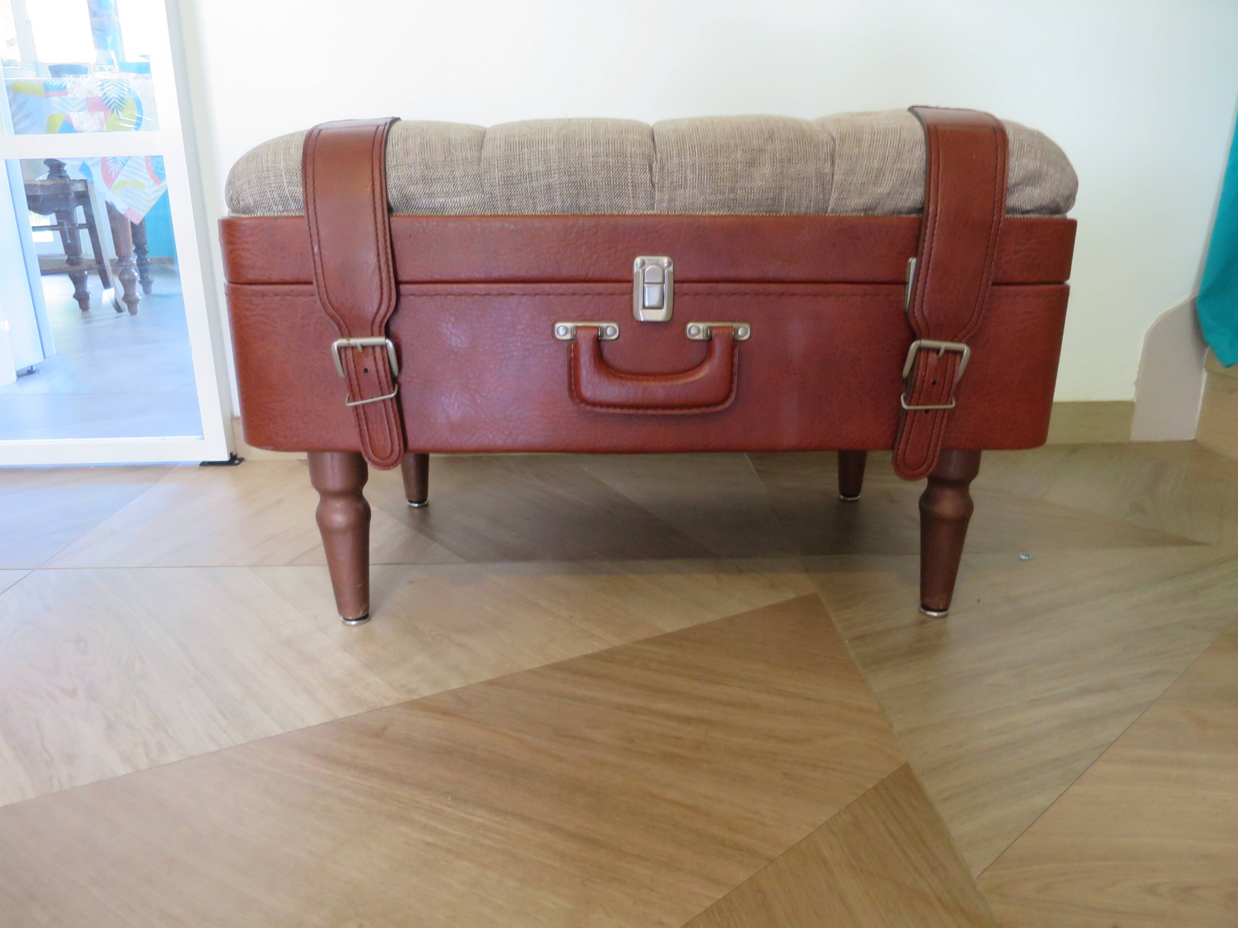 Unique-small vintage bench-ottoman-stool-colonial style - suitcase