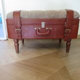 Unique-small vintage bench-ottoman-stool-colonial style - suitcase