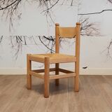 Ensemble de 4 chaises en bois et jonc, années 1970