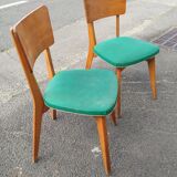 Pair of chairs monobloc l - m in solid beech circa 1960