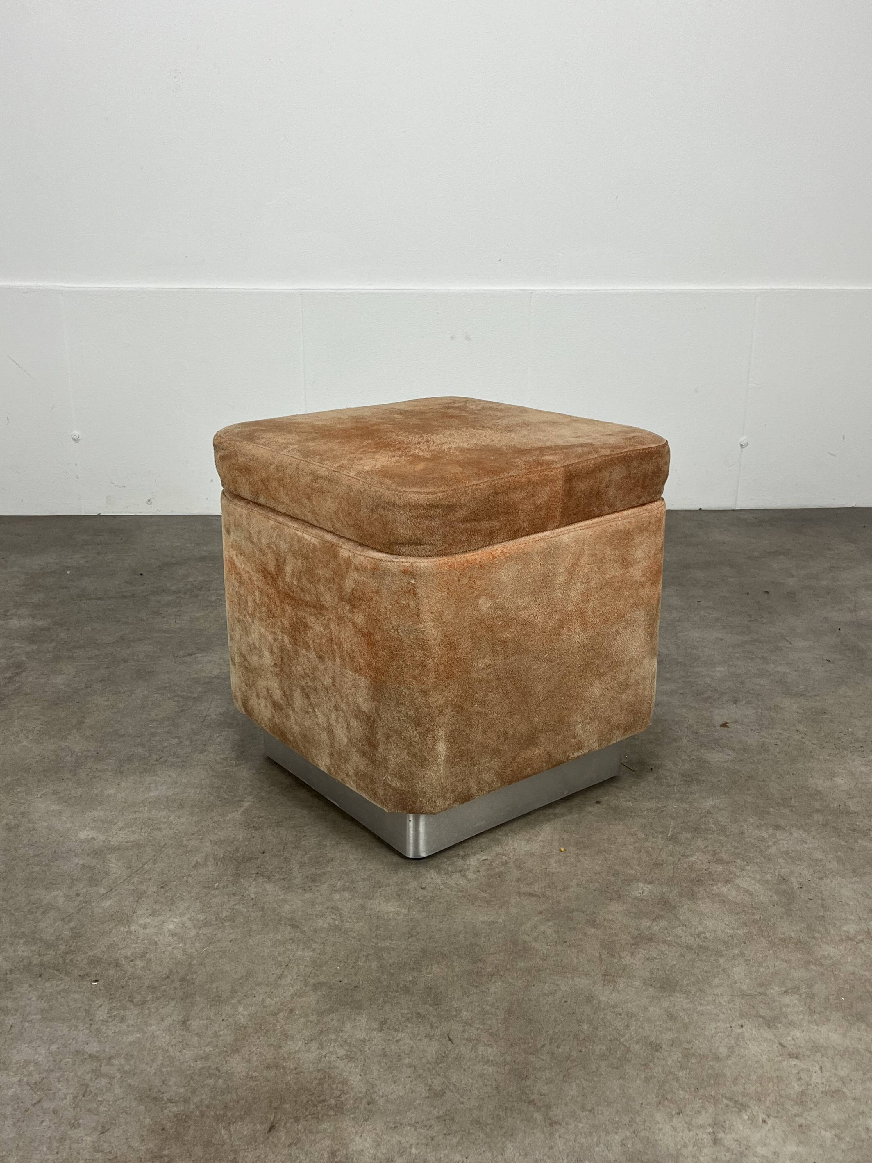 70s suede trunk pouf