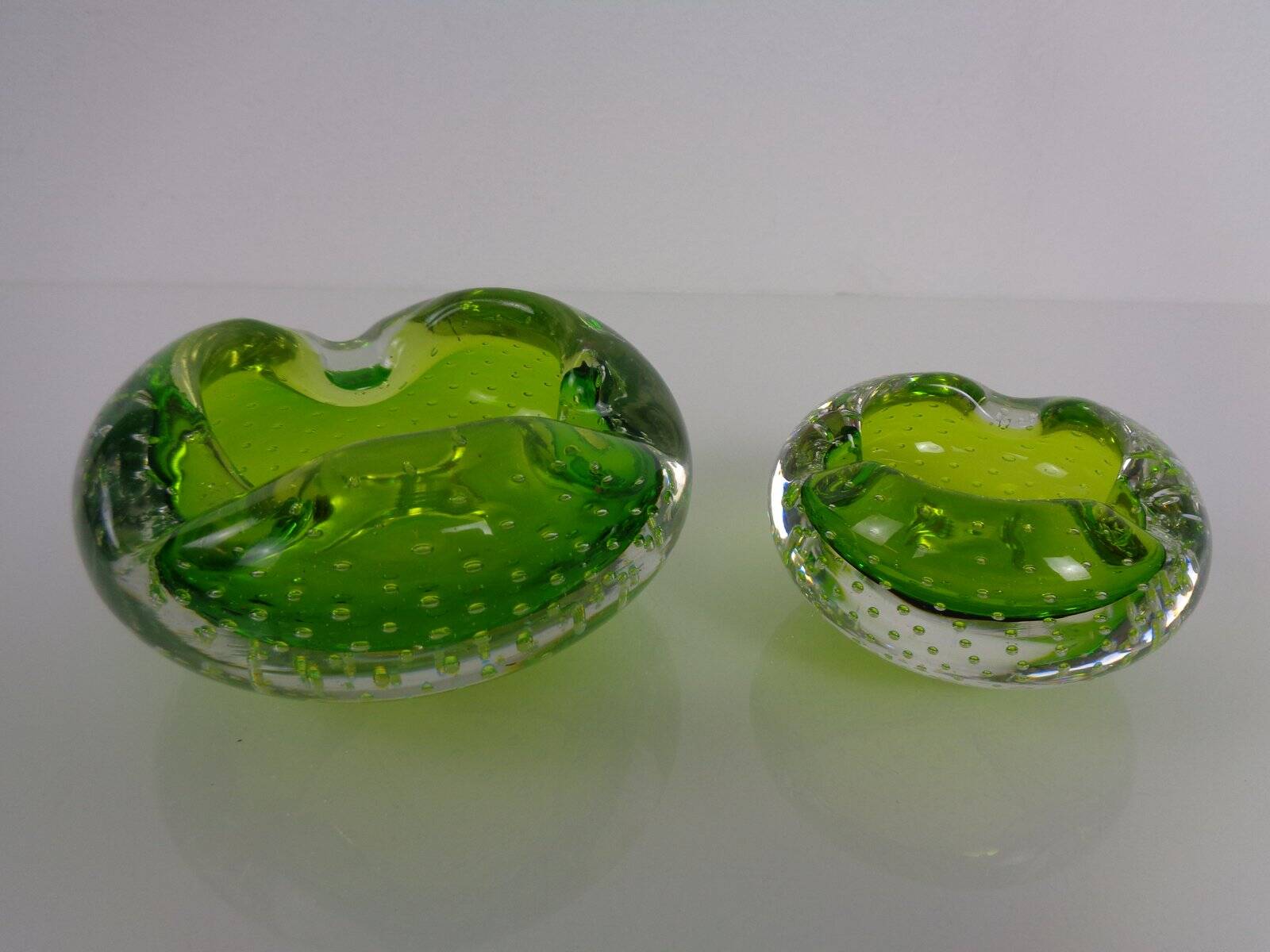 Green Sommerso Murano Glass Ashtrays, Italy, 1960s, Set of 2