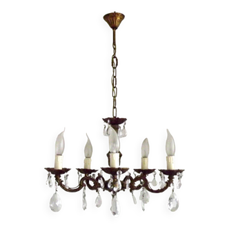 Vintage French Acanthus Detail 5 Light Chandelier Adorned With Crystals