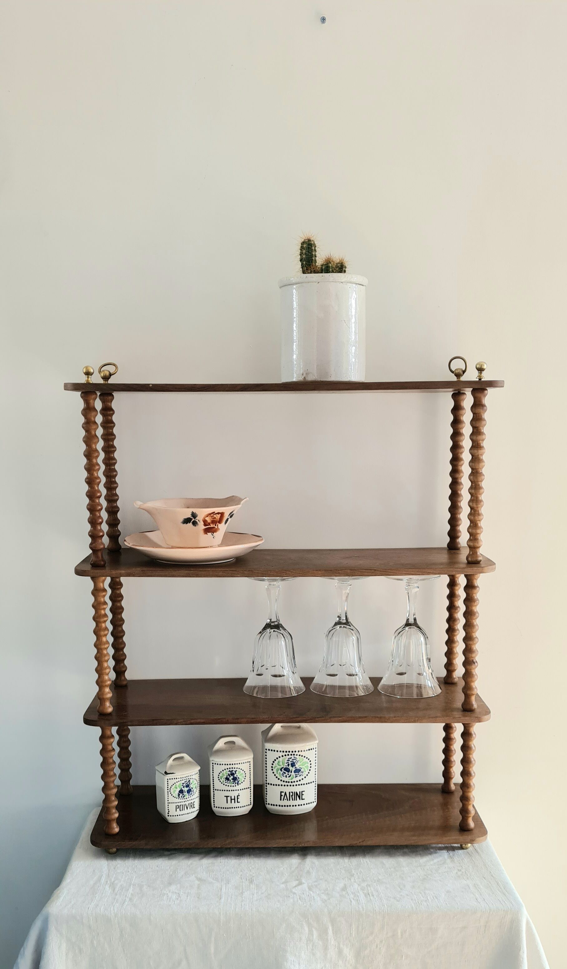 Vintage shelf turned wood and brass