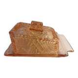 Pink glass butter dish