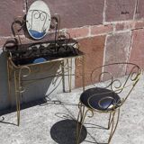 Dressing table and chair in gilded metal and opaline glass.