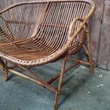 Vintage rattan and bamboo bench