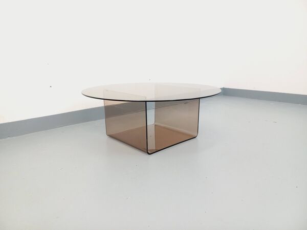 Table basse ronde vintage en verre et plexiglas style Space Age années 70