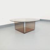Vintage round coffee table in glass and plexiglass, Space Age style from the 70s.