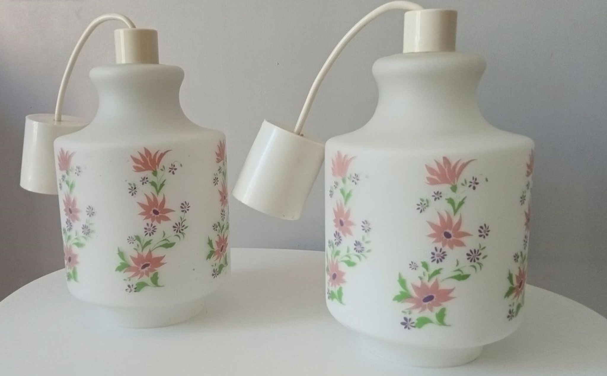 Pair of suspension vintage luminaire in opaline 60s