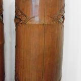 Two carved bamboo pots, pair of brush pots China late 19th early 20th century