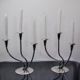 Pair of art deco candlesticks in stainless steel 3 flames, Spain, 1970