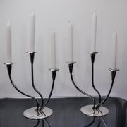 Pair of art deco candlesticks in stainless steel 3 flames, Spain, 1970