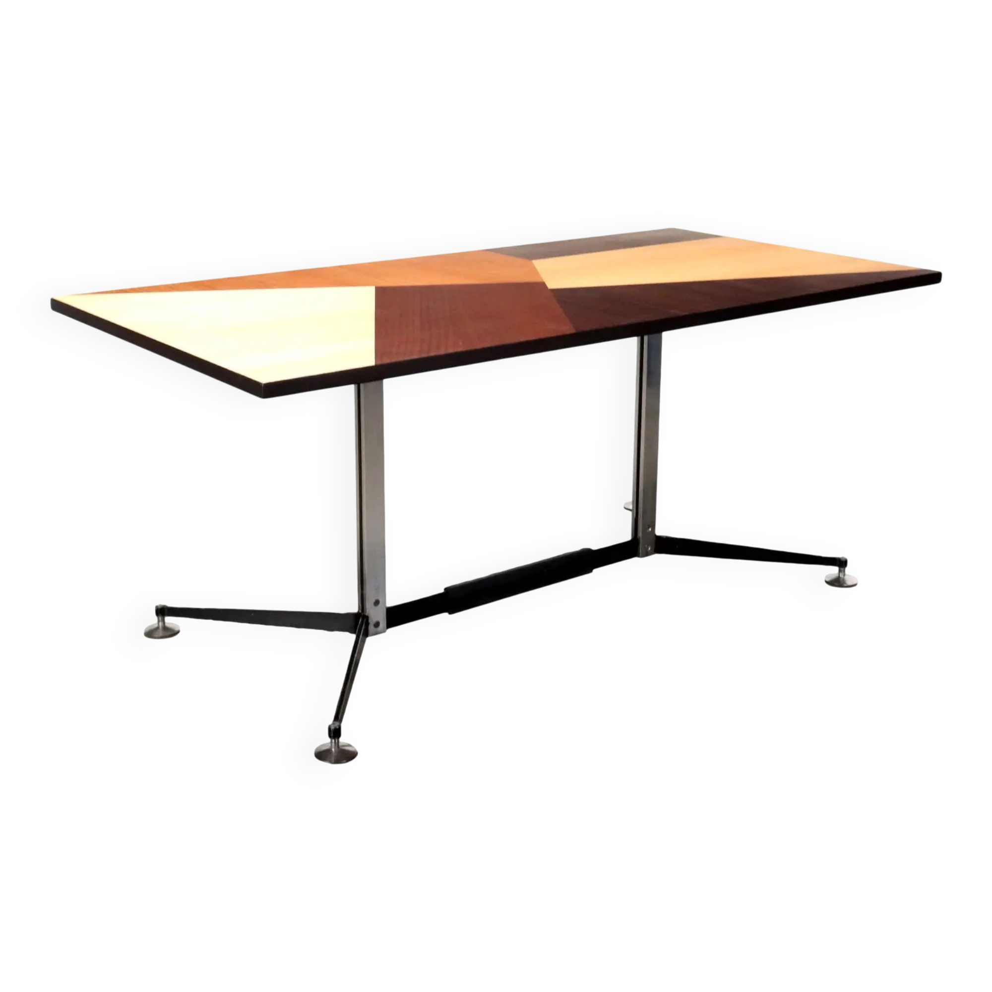 Vintage collection table Prisma, various essences, Italy, 1960s.