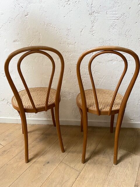Pair of tanned bistro chairs