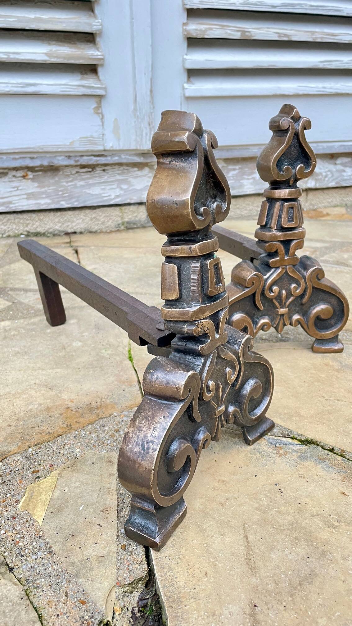 Paire de CHENETS Laiton Massif VINTAGE
