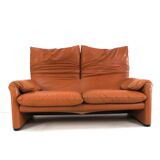 Maralunga leather cognac sofa by Vico Magistretti