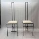 Pair of Postmodern High Back Black Metal Side Chairs in Boucle 1980s Vintage 70s