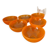 Vintage set of 6 small bowls or cups in slightly bubbled orange glass