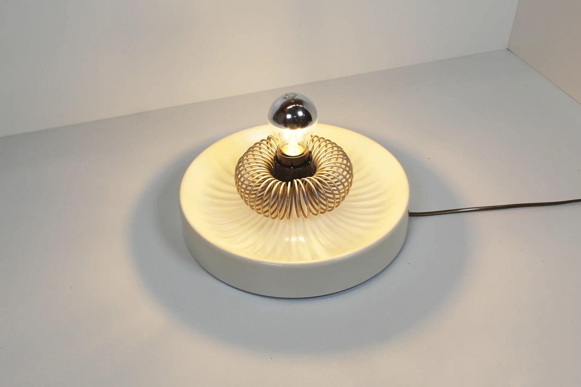 Pair of space age 'spring' wall lamps by elektrofém, hungary, 1970s