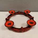 Candle holder in red ceramic, Danish from the 70s, perfect as an Advent candle holder for Christmas