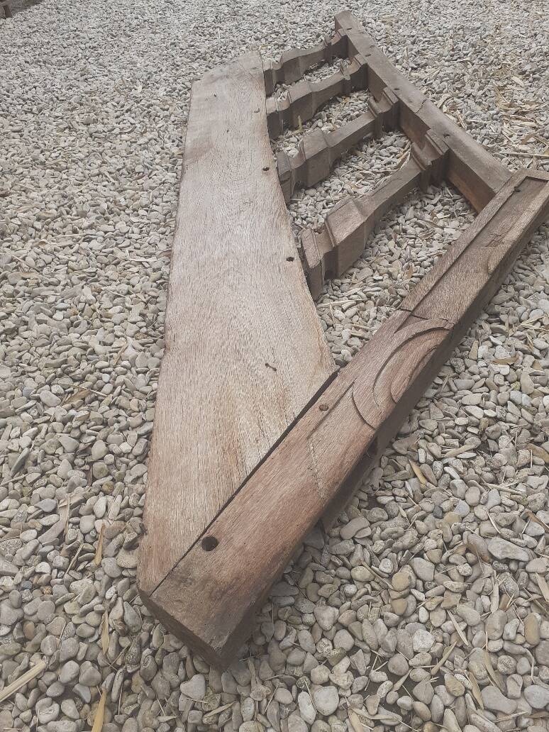 Old oak staircase balustrade with Louis XIII scrolled balusters