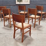 Set of 6 chairs straw wood reconstruction