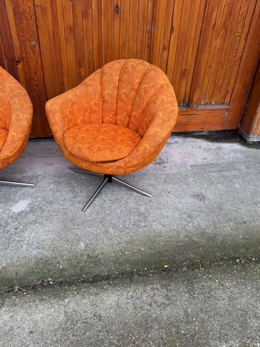Mid-century metal and fabric swivel chairs, 1960s, set of 2