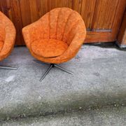 Mid-century metal and fabric swivel chairs, 1960s, set of 2
