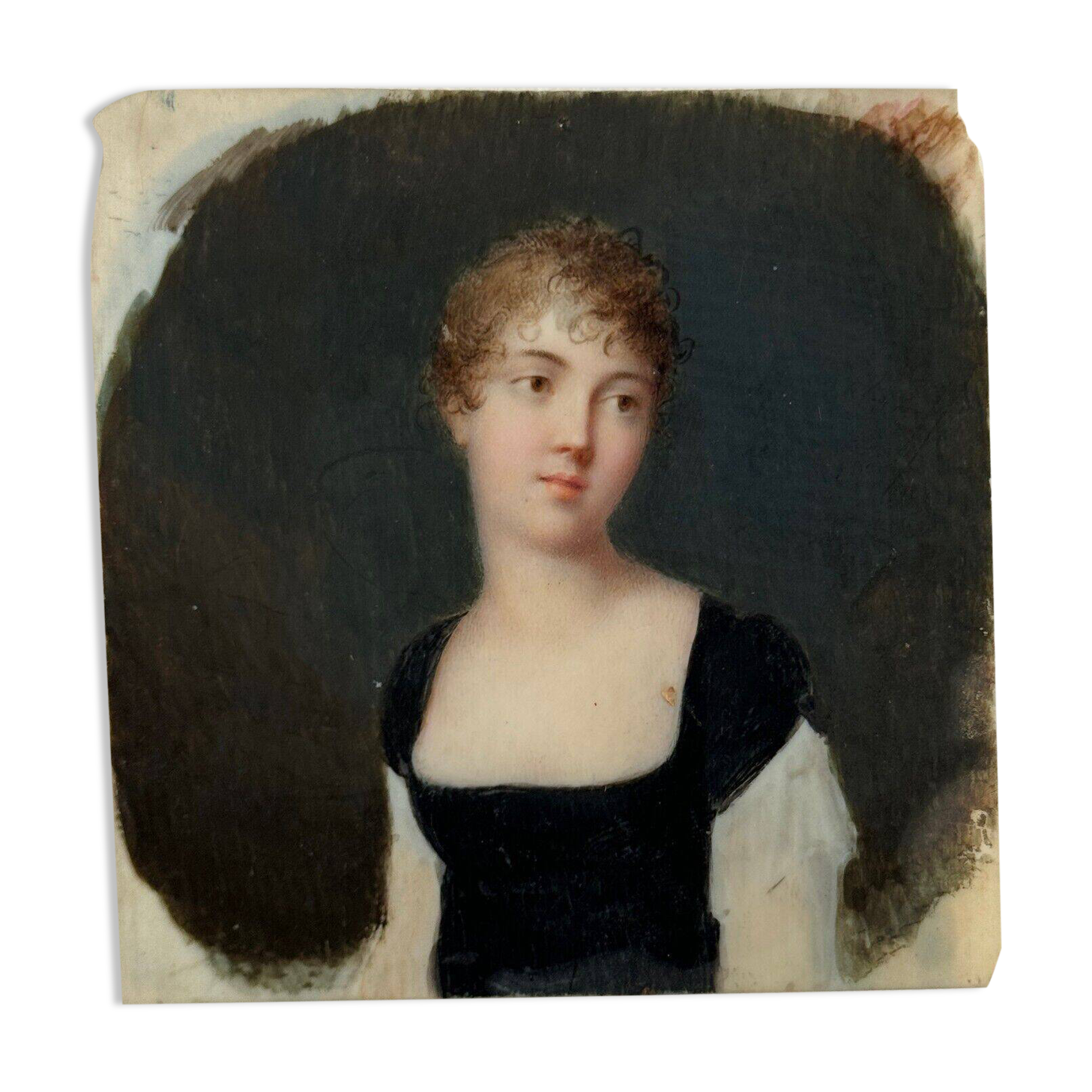 Miniature, early 19th century, hand-painted portrait of a woman
