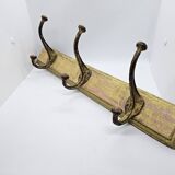 Solid teak coat hook with 3 double cast iron hooks