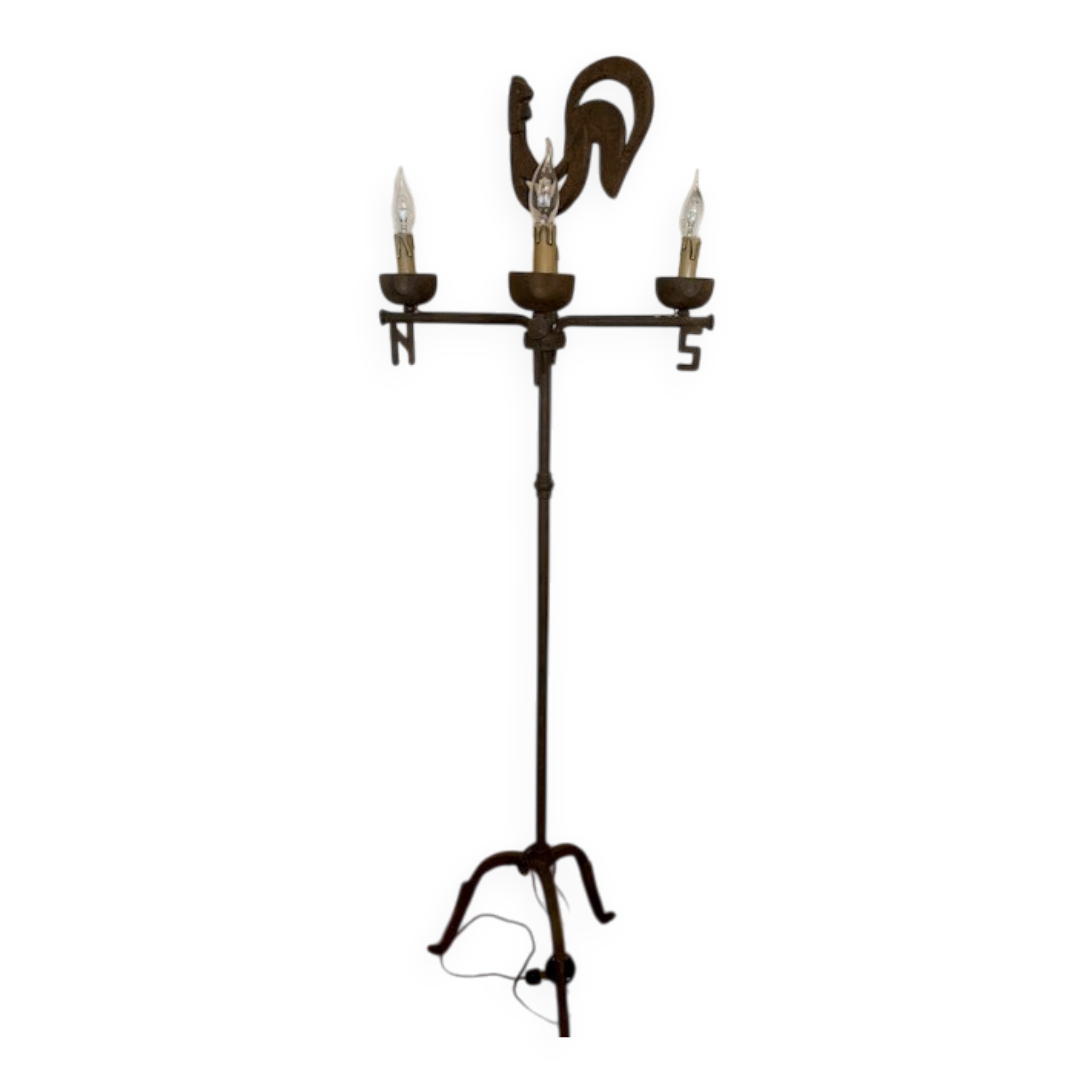 Handcrafted wrought iron weather vane floor lamp Jean Touret Marolles workshop