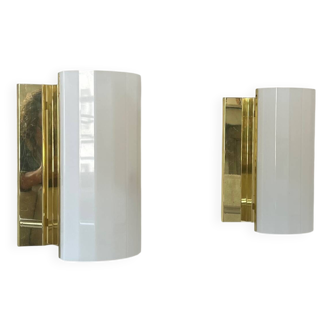 Pair of vintage wall lights, brass and Perspex, Fagerhult Sweden 1970