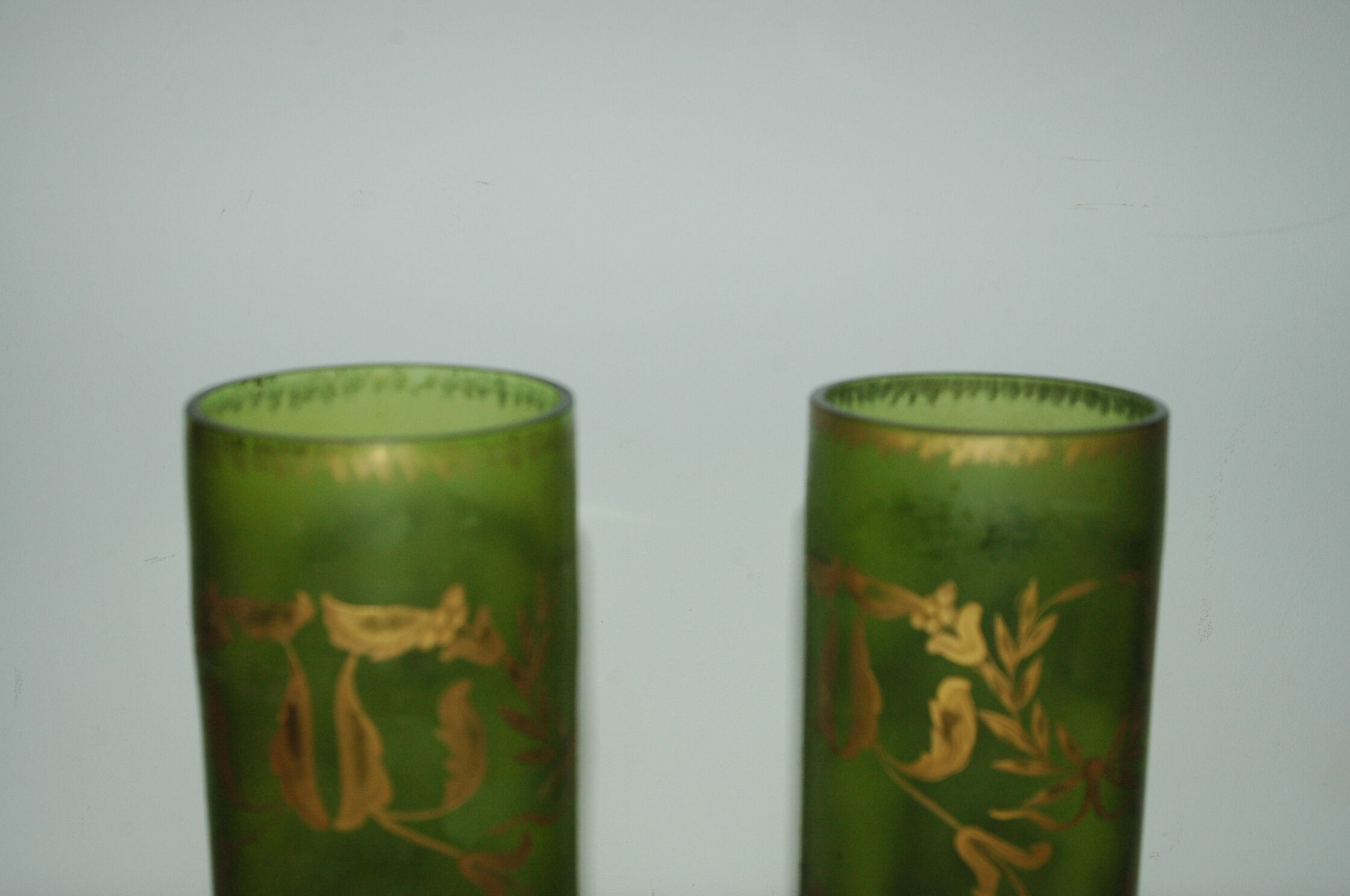 Pair of glass vases engraved gold decoration