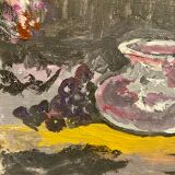 Ancient painting, still life with lilas and iris signed Bonnefond 70s
