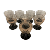 Set of 8 retro wine glasses in engraved glass