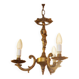 Vintage Italian bronze brass three-branch female figurine chandelier c. 1950s