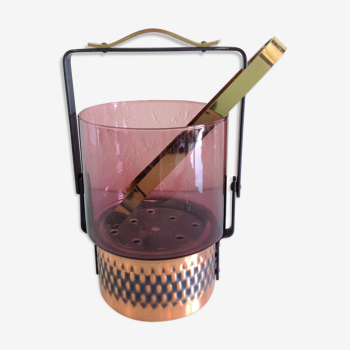 Ice bucket in smoked glass and red/vintage copper 60s-70s