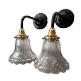 Pair of holophane glass wall lights