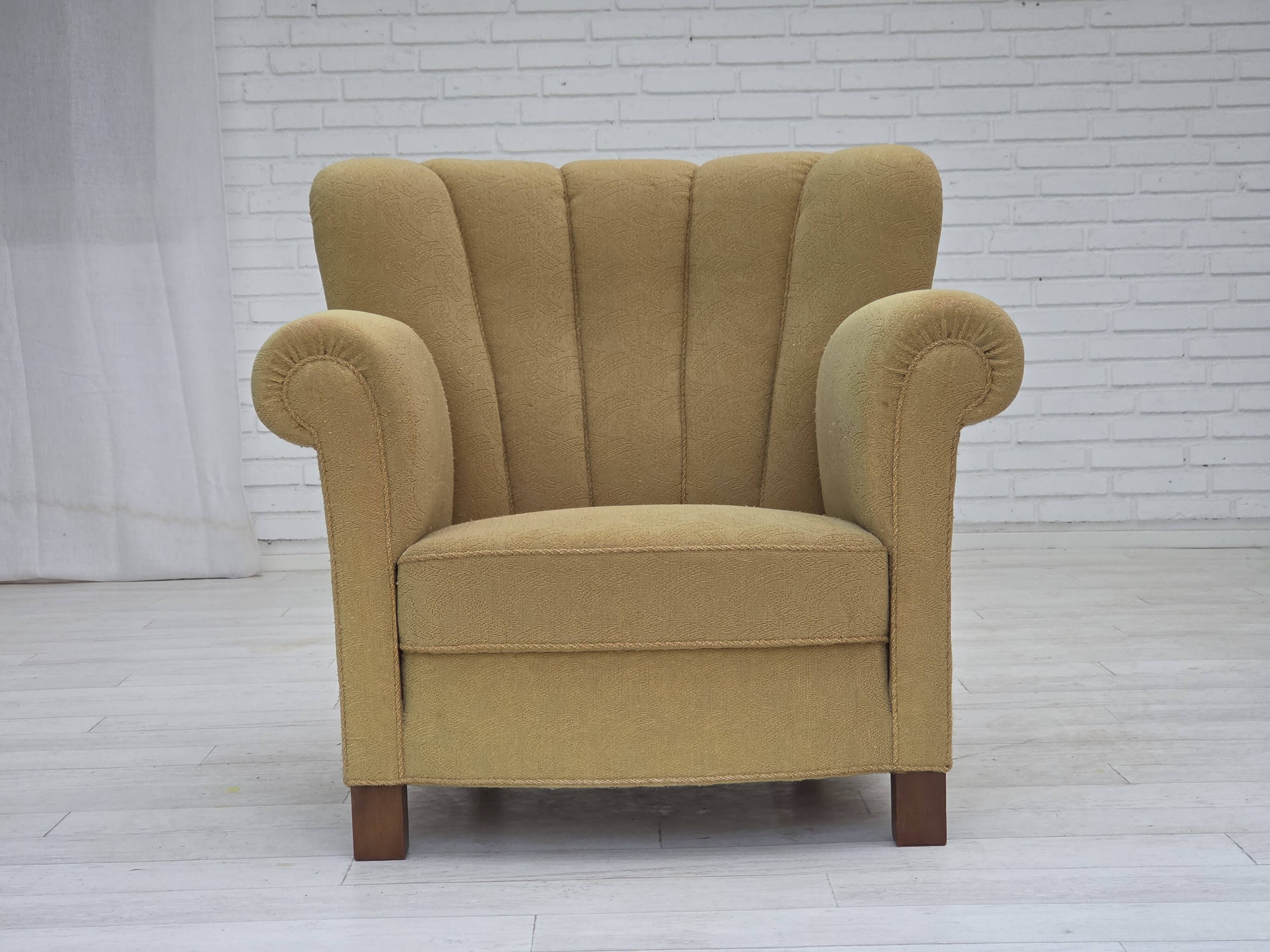 1960s, Danish relax chair, original light green furniture wool.